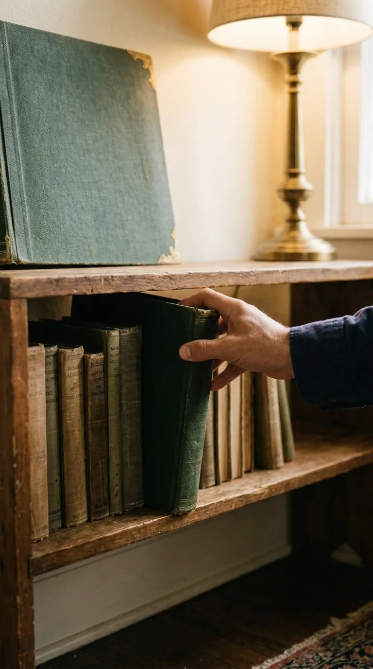 An old family album being taken down from a shelf